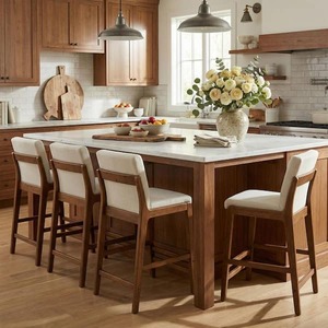 CHRISTOPHER KNIGHT HOME Lemora Modern 42.25 in. H Walnut Finish Solid Wood and Beige Upholstered Bar Stools with Footrest, Set of 4