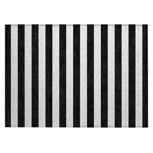 HomeRoots Black and White 2 ft. x 3 ft. Woven Striped Polyester Rectangle IndoorOutdoor Area Rug