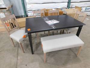 Polibi 6-Piece Rectangle Gray Wood Top Dining Room Set Seats 6
