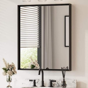 KeonJinn 30 in. W x 36 in. H Rectangular Framed Black Mirrors for Bathroom Wall Square Corner Bathroom Vanity Mirror Over Sink