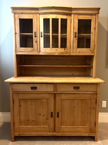 LBR2 - German Vintage Pine Stepback Hutch Cabinet - 2-piece