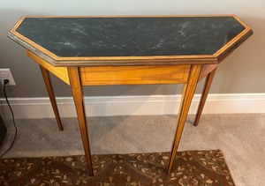 LLR - Vintage Fruitwood Accent Table With Faux Malachite Inset Top