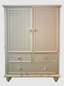LBR1 - White Bead Board Kids Armoire With 3 Drawers