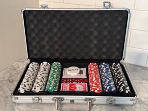 Casino-Style Poker Chip Set in Aluminum Case With Dealer Button, Cards & Dice