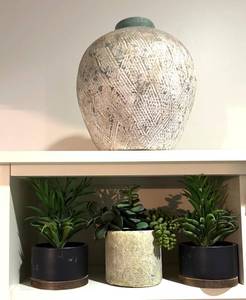 E - Faux Greenery in Textured Vase