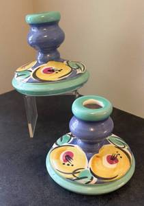 E - Pair of Vibrant Ceramic Candleholders
