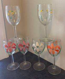 E - Lovely Hand Painted Floral Stemware