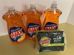 Ajax Dish Soap and Scotch Brite Pads