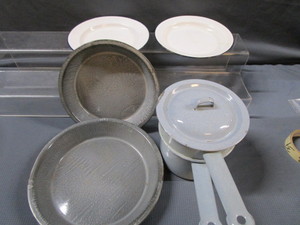 Vintage Enamel Plates & Double Boiler
