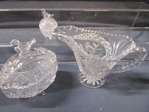 Fine Lead Glass Pitcher & Dishes