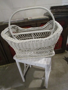 Vintage Wicker Flower Basket & Stool