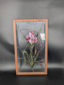 Stained Glass Floral Panel in Wood Frame