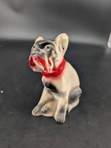 Ceramic Bulldog Figurine With Red Collar 5 in Tall