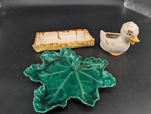 Ceramic Leaf Dish, Duck Planter & Rectangular Tray Mixed Lot