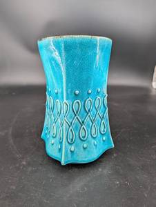 Red Wing Turquoise Crackle Glaze Ceramic Vase