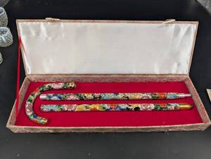 Cloisonne Floral Cane Handle Set in Box (3 Pieces)