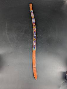 Beaded Leather Belt With Metal Buckle Size 28