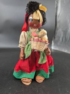 Handmade Folk Doll With Basket of Fruit