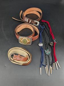 Western Leather Belt & Bolo Tie Mixed Lot