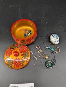 Mixed Lot Beaded Necklaces, Brooches & Enamel Boxes