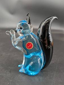 Murano Art Glass Squirrel Figurine Blue & Black