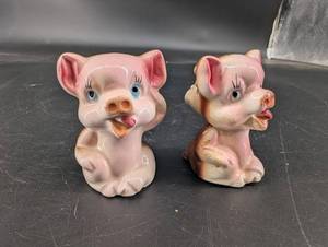 Vintage Japan Ceramic Pig Figurines Pair