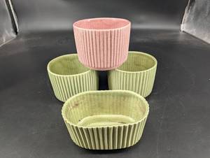 Vintage Red Wing 1545 Ribbed Planter Set (Lot of 4)