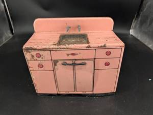 Vintage Pink Toy Kitchen Sink Cabinet