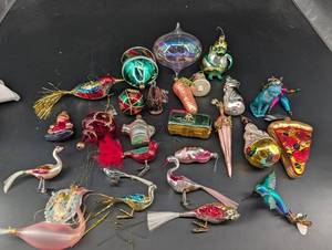 Glass Christmas Ornament Mixed Lot Birds & Figurals
