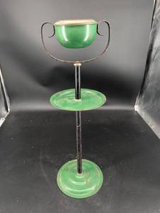 Vintage Green Metal Ashtray Pedestal Stand