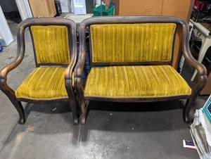 Pair of Curved Armchairs With Upholstered Seats