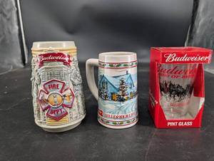 Budweiser & Miller High Life Beer Drinkware Set (Lot of 3)