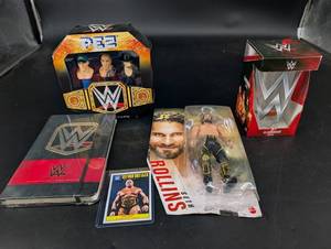 WWE Collectibles Mixed Lot PEZ, Seth Rollins, Brock Lesnar & Glassware