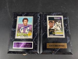 Signed Chuck Foreman & Joey Browner Minnesota Vikings Cards Display (Lot of 2)