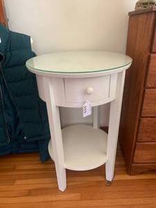 Glass top table with shelf and draw...