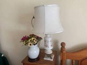 (2) table tops lamps with brass bot...