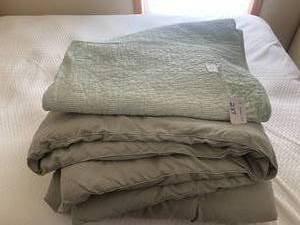 (2) mint green coverlets...