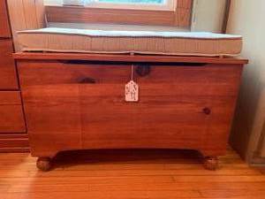 Wood chest with padded seat and thr...