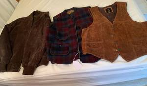 Mens leather vest, wool vest, leat...