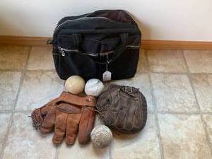 Catchers glove and mitt, balls...