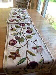 Crewl embroidered runner, tableclot...