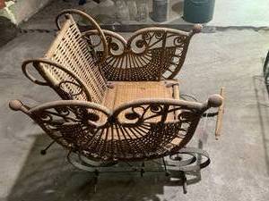 Wicker and metal baby buggy, as is ...