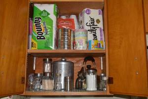 Metal tea pot, canisters, glass ite...
