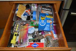 Batteries, lights, tape, trays...