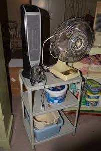 Table top fans, metal stand on whee...