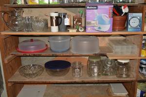 Tupperware, glass canisters, bowls,...
