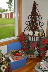 Christmas wreaths, train, trees, to...