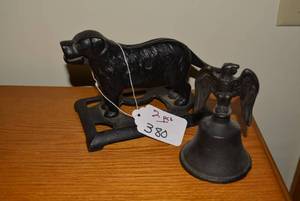 Cast iron dog nut cracker and bell...