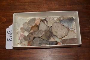 Collection of various Native American artifacts, shards, stone pieces,...