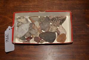 Collection of various Native American artifacts, shards, stone pieces,...